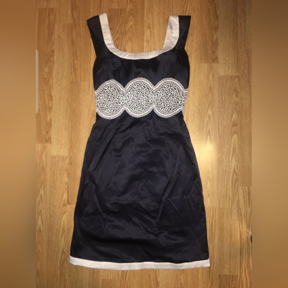 Dark Blue Dress With White Lace